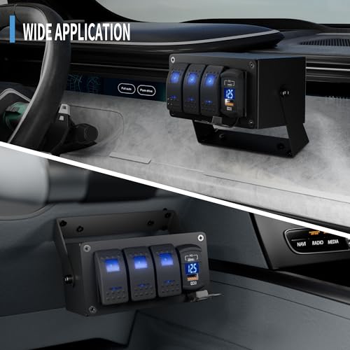 Image of Joinfworld 3 Gang Marine Rocker Switch Panel 12V Rocker Switch Box SPST ON /Off with Dual USB Outlet PD Type C & QC 3.0 Car USB Port and LED Voltmeter for Boat Marine Automotive Car Truck RV UTV