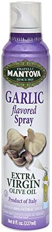 Mantova Garlic Flavored Extra Virgin Olive Oil Spray, heart-healthy cooking spray perfect for salads, pasta sauces, or grilling, 100% natural cooking oil made in Italy, olive oil dispenser bottle sprays, drips, or streams with no waste, 8 oz