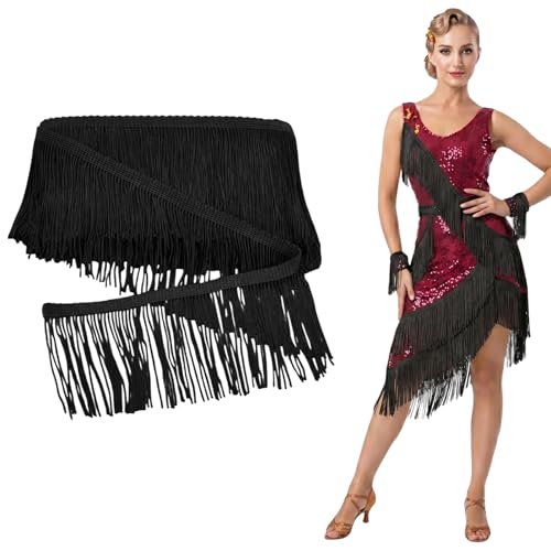 10 Yards Black Fringe Trims 4 Inch Chainette Fringe Trim Tassel Sewing Trims Polyester Fringe for DIY Crafts Pom Pom Trim Wedding Veil Lamp Shade Latin Dance Dress Table Runner Cushion Decor