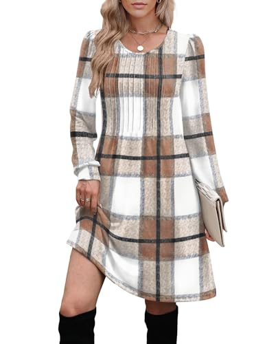 OFEEFAN Long Sleeve Dress for Women Pleated Crew Neck Casual Babydoll Sweater Dress with Pockets Fall Outfits Fashion4