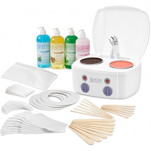 Satin Smooth Professional Dual Wax Warmer Kit - Hair Removal System with Hard & Soft Wax Accessories, Pre & Post-Wax Care Supplies, Spa Waxing Kit for Face and Body