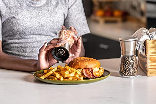 Salt And Pepper Grinder Set With Wood Tray, Manual Sea Salt, Spice And Peppercorn Mill, Glass Container, Stainless Steel Cap, Adjustable Coarseness And Refillable For Modern Farmhouse Kitchen Table #TOP5