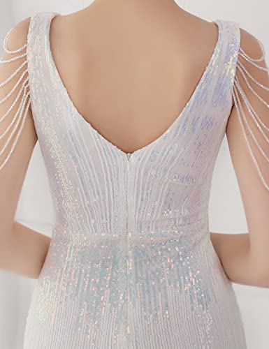 Image of Women 1920s Plus Size Formal Dress Tassels Sleeve Sequins Gatsby Maxi Evening Gown