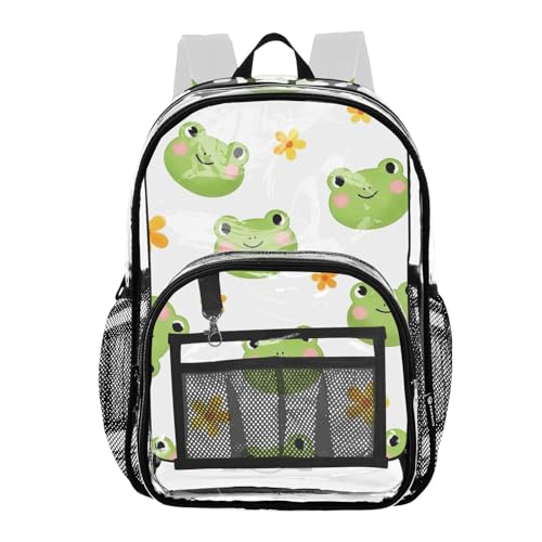 Travel Clear Backpack Floral Cute Green Frog Smile Florals Kids Backpack Boys Girls Approved Transparent Bag