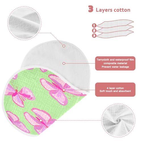 Kigai Pink Butterflies Burp Cloths for Baby 4-Layer Cotton Muslin Burping Cloths 22x11 inch Super Soft & Absorbent Spit Up Burp Rags for Newborn Boys Girls 2 Pack3