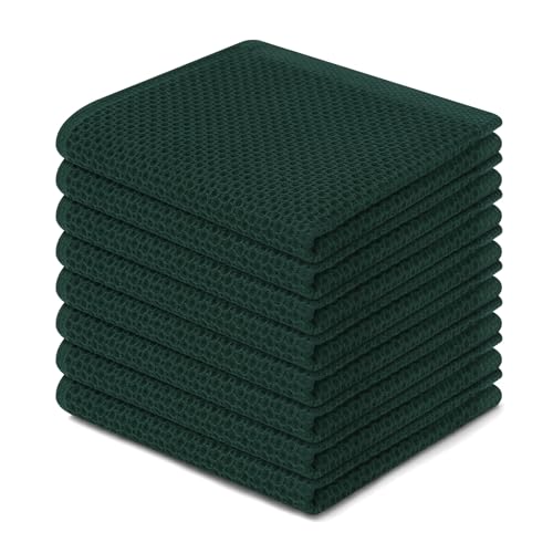 Image of Homaxy 100% Cotton Waffle Weave Kitchen Dish Cloths, Ultra Soft Absorbent Quick Drying Dish Towels, 12 x 12 Inches, 8-Pack, Blackish Green