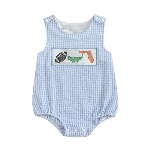 Image of Newborn Infant Baby Boy Summer Outfits Sleeveless Smocked Bubble Romper One Piece Golf Onesie Clothes