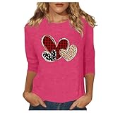 maglia a maniche corte con motivo a cuore per san valentino da donna, casual ed elegante, per occasioni speciali, maglietta lunga da donna, rosa intenso, xl