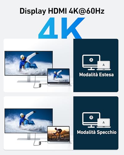 Acer Hub USB C, Adattatore USB C 7 in 1 a HDMI, 2 Porte Dati USB 3.1 e Tipo-C, HDMI 4K@60Hz, PD 100W, Lettore di Schede SD, Pulsante di Accensione/Spegnimento Schermo per Macbook Pro, iPad Pro (Nero) - Hub USB - Immagine 3