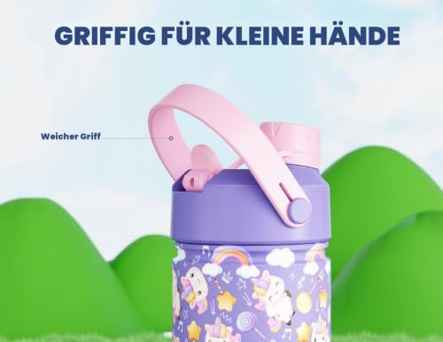POWCAN Kinder Edelstahl Trinkflasche, Auslaufsicher, 2-in-1 Deckel, 355ml – Ansicht 6