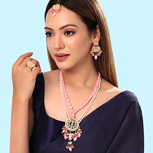 Image of Yellow Chimes Jewellery Set for Women and Girls Kundans Necklaces Set | Gold Plated Multilayer Beads Beaded Kundan Necklace Set | Birthday Gift for girls and women Anniversary Gift for Wife