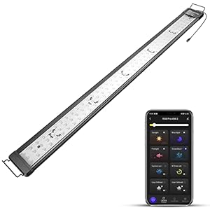 hygger 60W Smart Aquarium Light, Bluetooth LED Light with App Control, Full Spectrum Fish Tank Light with 24/7 Lighting Cycle, 5 Modes, Adjustable Timer, for 48″-55″ Freshwater Planted Tank