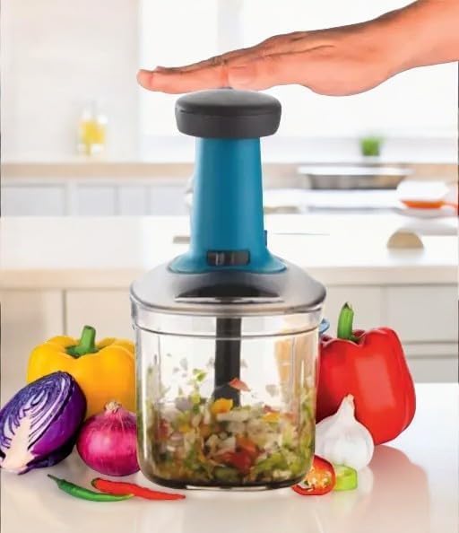Image of 2 Pcs Vegetable Chopper for Kitchen Use | 1100 ml Square Push Chopper Manual with 5 Blades | Chopping Vegetables & Fruits, Onion, Ginger, Garlic, Salad, Tomato, Potato