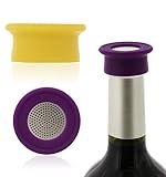 Drink Tops Ventilated Bottle Covers, 2 Pack, Purple/Yellow - BPA-Free Silicone Wine Bottle Covers to Protect Wine From Outdoor Elements - Stainless Steel Screen Insert Allows for Wine Breathability
