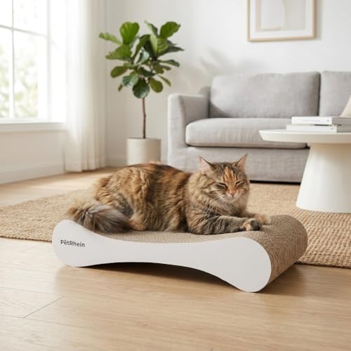 PetRhein Kratzbrett für Katzen aus Kratzpappe,Kratzbretter Katze mit ergonomischer Wellenform & Wabenstruktur,Beidseitig nutzbar,Katzenbett & Kratzlounge–Krallenpflege & Möbelschutz
