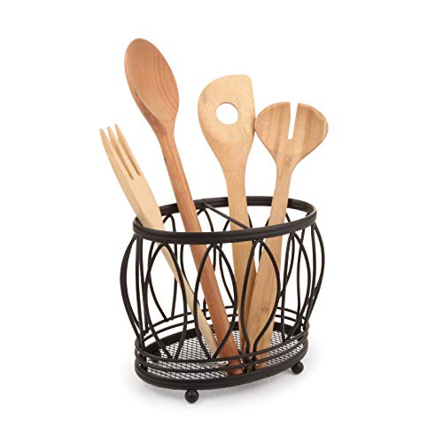 Spectrum Diversified Leaf Holder & Countertop Organizer Traditional Style Utensil Crock For Kitchen Organization & Storage, Cutlery & Flatware Caddy, Black #TOP1