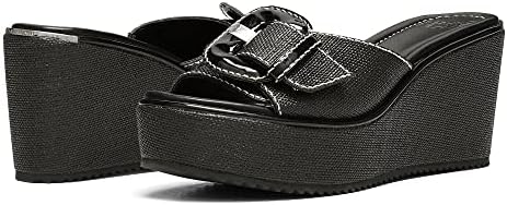 Donald Pliner Women's IVOR Raffia Wedge Sandal, Black, 8.5 | Image 2
