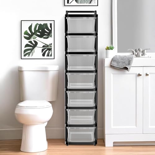 Image of TEKCOOL Plastic Drawer Organizer Self Standard Rectangular Multi Purpose Modular Drawer System Large Chest of Drawer Organizer for Home Office,Product Dimension When assembeled(7xl, Transparent hex);'