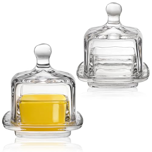 ZOOFOX 2 Pack Glass Butter Dish, Small Glass Butter Keeper