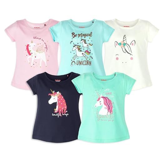 Image of Real Basics Girl's Regular Fit Half Sleeve Multicolor Tshirts Combo Pack (Set of 5)