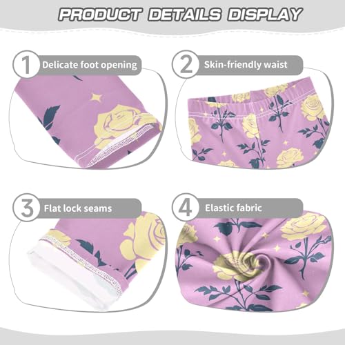 Purple Flower Pattern Girls Leggings Ultra Soft Compression Yoga Gym Pants for Kids 4-10T3