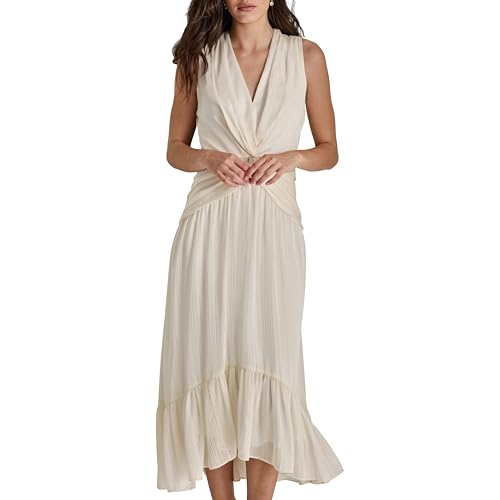 Image of DKNY Womens V-Neck Twist Front Sleeveless Dress