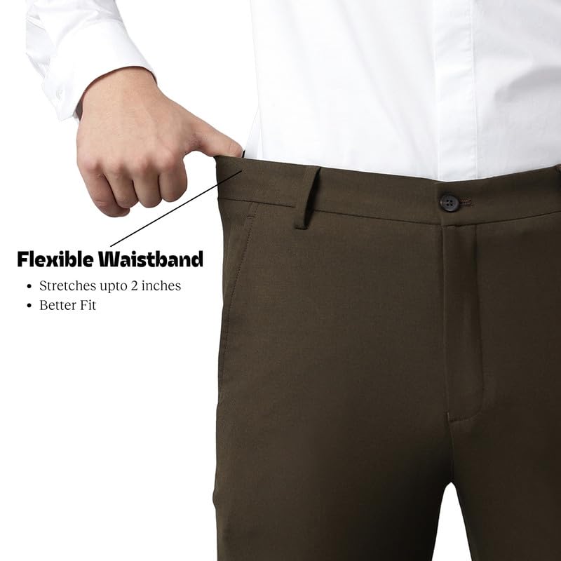 Image of SUBTRACT Slim-Fit Stretchable Lycra Formal Pants for Men with Flexible Waistband | Stylish Men's Wear Trousers for Office or Party |Dress Trouser Pant