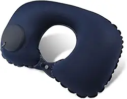 Almofada Inflável de Pescoço para Viagem, Travesseiro Portátil e Confortável para Avião, Carro e Relaxamento (Azul Marinho)