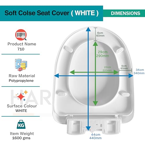 Image of Hardstone Plastic Toilet Seat Cover with Soft Closer Mechanism- U-Shape Commode Seat Cover - with Sleek Design & Easy Installation with Installation Kit (44cm x 34cm, White)