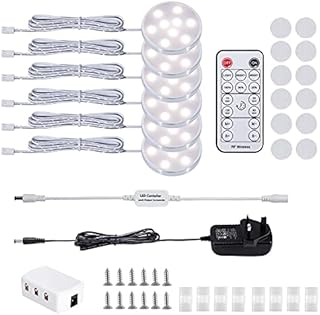 LABOREDUCER Under Cabinet Lighting - Dimmable Cupboard Lights with Remote Control & 6 Cabinet Puck Lights Display Kitchen LightingClosetCounterBookshelfWardrobe(4000K Netural White)