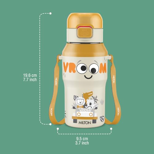 Image of Milton Steel Helio 400 Thermoware Water Bottle 370 ml with One Touch Safety Lock & Twin Lid Sip or Gulp, Long Hours Hot & Cold, Leak Proof, ISI Certified, PU Insulated, for Kids, Gym, School, Brown