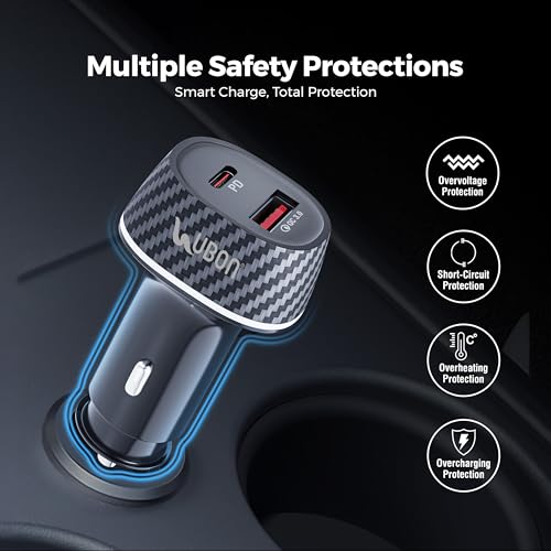 Image of UBON CH 283 Rocket Series 60W QC + PD Car Charger | Super Fast Car Charging Adapter with WARP, Dash & Dart Support | Dual Output Compact Car Charger for iPhone, Android Smartphones & Devices (Black)