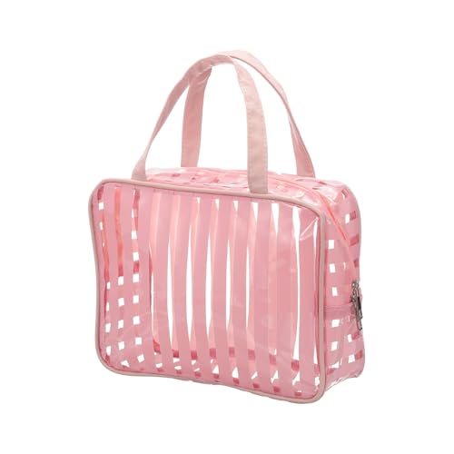 Trousse de toilette en PVC transparent étanche avec poignée rose pour femme