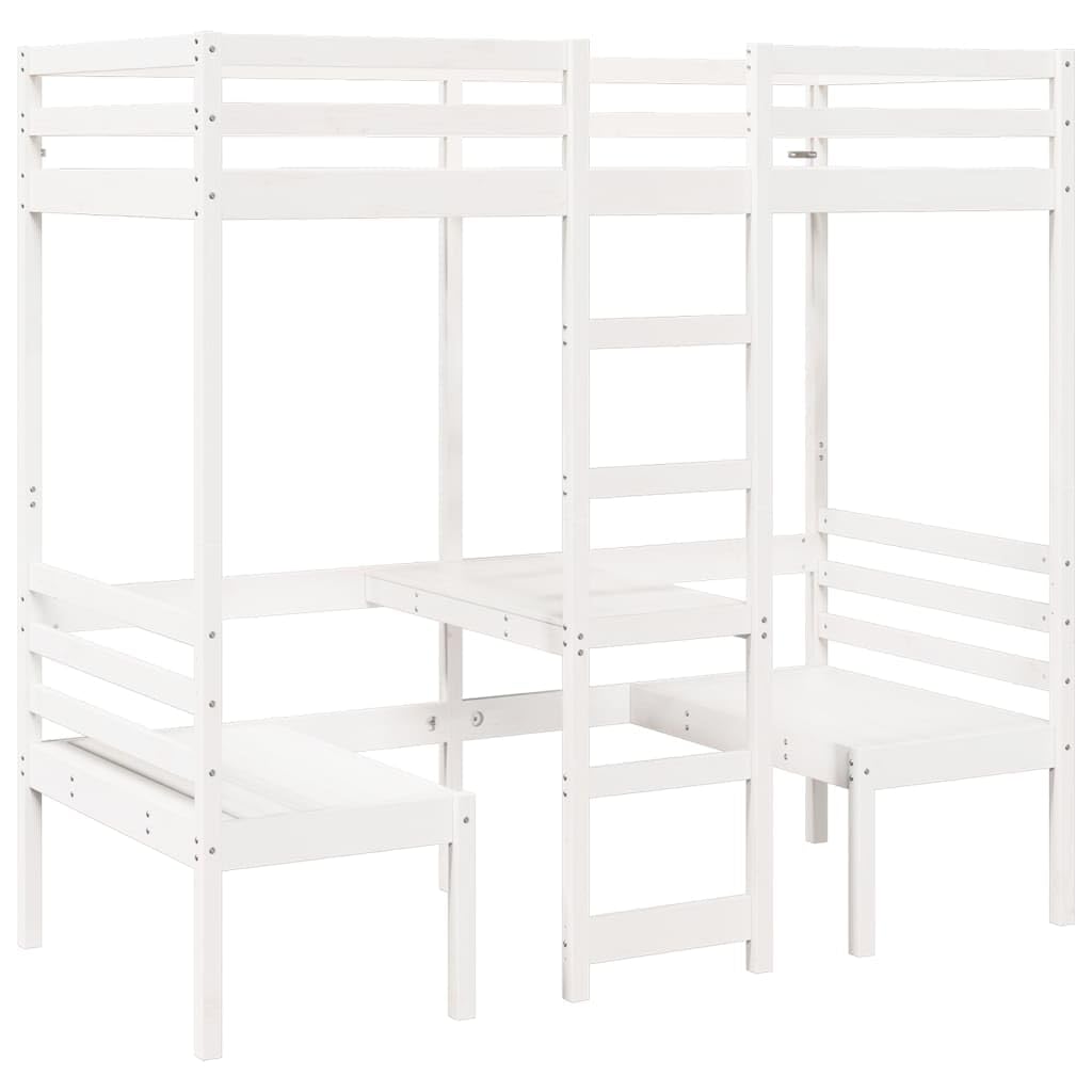 lite drewno sosnowe z biurkiem i krzesłami biały 80x200 cm