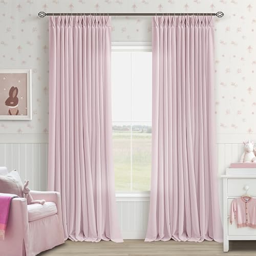 Image of Light Pink Pinch Pleated Semi Sheer Curtains 108 Inch Long for Living Room