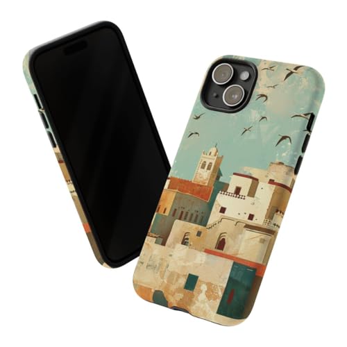 Coque iPhone 15 Plus Illustration Ville Marocaine Rigide Mate Fine
