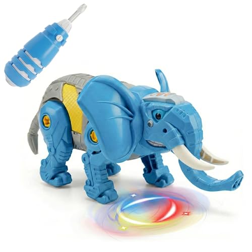 Kidsmate DIY Elephant Robot Toy for Kids Age 3+ Years | Battery Powered Walking Animal with Real Sound & Music | Interactive Fun STEM Learning Toys for Boys & Girls - Blue