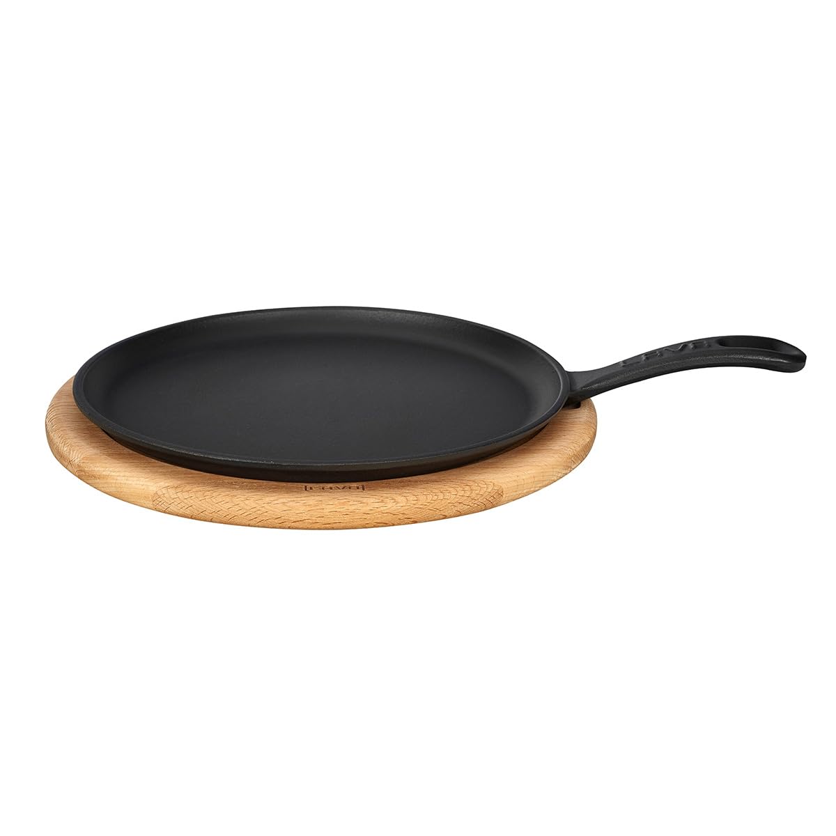 Lava Cast Crepes/Pizza/Pfannkuchen Pfanne rund mit Metallgriff und Holzunterlage, 26cm