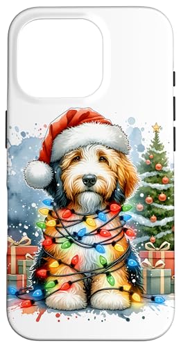 Watercolor Bernedoodle Dog Santa Hat Christmas Tree Winter Case for iPhone 16 Pro