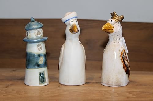 EXNER Ocean Lot de 3 tabourets de clôture en céramique avec phare, mouette et oiseau, hauteur 16-18 cm, à clipser sur la latte de clôture