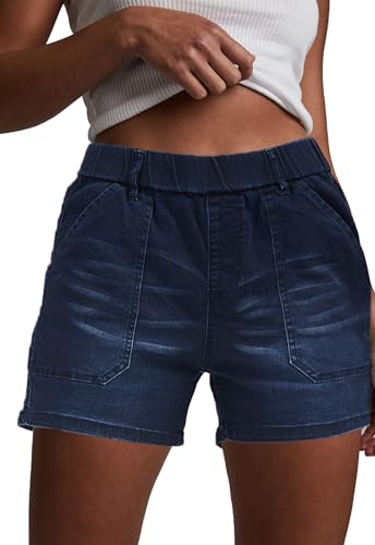 Short en jean coton femme HVEPUO taille haute élastique avec poches
