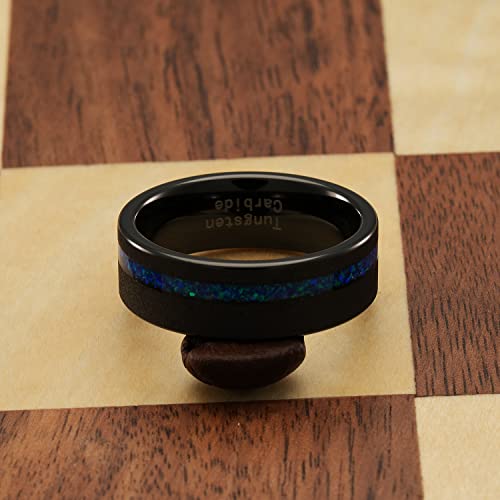 100S JEWELRY Engraved Personalized Tungsten Rings For Men Blue Opal Inlay Black Sandblast Wedding Engagement Promise Band Sizes 6-164