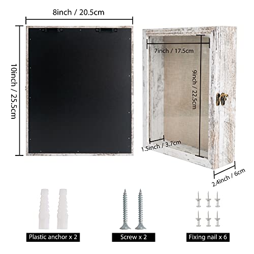 Graduationmall 8X10 Wood Shadow Box Frame Glass Door Display Case With Linen Back And 6 Stick Pins,1.5 Inches Interior Depth,Ideal For Memorabilia Pictures Flowers Medals Tickets Rustic White #TOP4