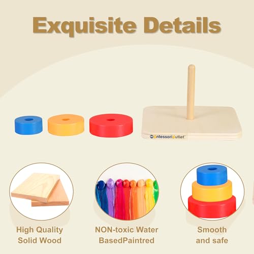 Image of MONTESSORI OUTLET 3 Colored Discs on Vertical Dowel for 0-3 Years Montessori Education at School and Home