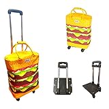 Shopping Trolley - Reusable Insulated Shopping Bag with wheels for Groceries & Food Delivery, Eco Friendly. Good for BBQ/Outdoors/Party/Picnic/Shopping/Supermarket. (Cheeseburger)