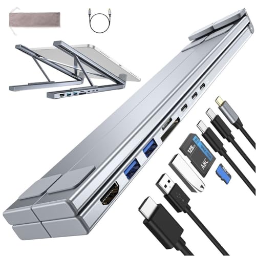 Docking Station 8 In 1 Con Supporto Ergonomico Per Laptop – USB-C, Ricarica 100W, Slot SD/TF E Uscita 4K