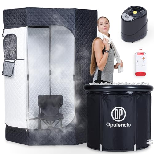 Opulencio Portable Sauna and Cold Plunge Combo - Spacious at Home Sauna Box with Ice Tub, Portable Steam Sauna Tent with 3L Steamer, Fast Heating with 9 Levels, Chair, Remote, 5.9' x 2.9' x 2.9'