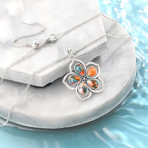 Flower Necklace for Women Silver Plated Pear Shape Turquoise/Coral/Purple Turquoise/Spiny Turquoise/Mother of Pearl Pendant Necklaces Jewelry Gift for Mother's Day4
