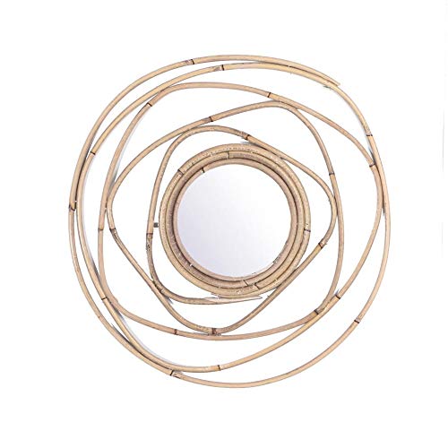 Wood.L Espejo Pared Decorativo Redondo Vintage - Madera Natural Boho Chic - Pasillo Baño Entrada - Etnico Nordico - Bonito Ligero Y Elegante