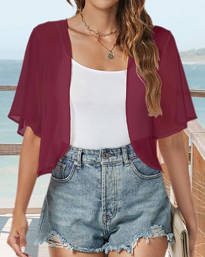 Image of ZNVGIRL Women Shrug Chiffon Cardigans Open Front Short Sleeve Bolero for Evening Dressy 2026